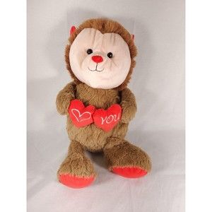 Large Valentine Plush Lion with heart pillow Love you Red feet Animal Adventure